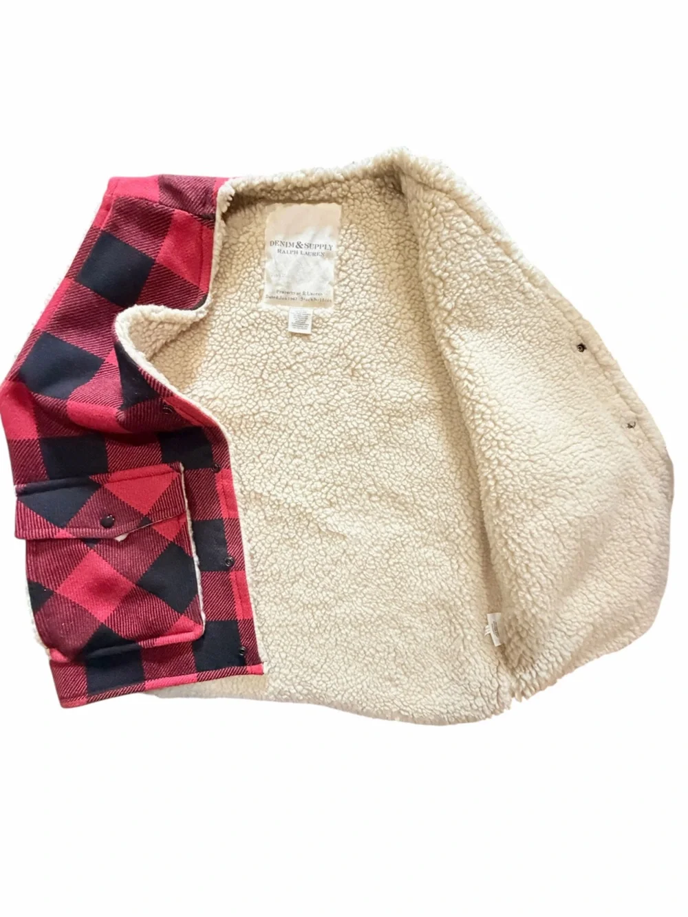 Ralph Lauren Denim & Supply Wool Blend Buffalo Plaid Sherpa Lined Vest Rustic
